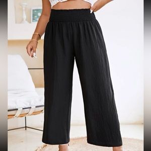 SHEIN Shirred Frill Trim Wide Leg Pants